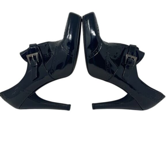 Stuart Weitzman patent leather Oxford Wingtip Heels Boot Buckle, Sz 9, 4.5” Heel - Picture 8 of 15